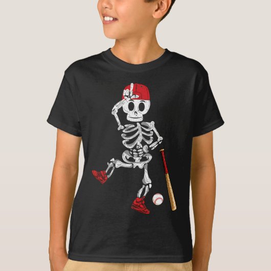 Skeleton Halloween Grappig Skeleton Baseball Spele T-shirt (Voorkant)