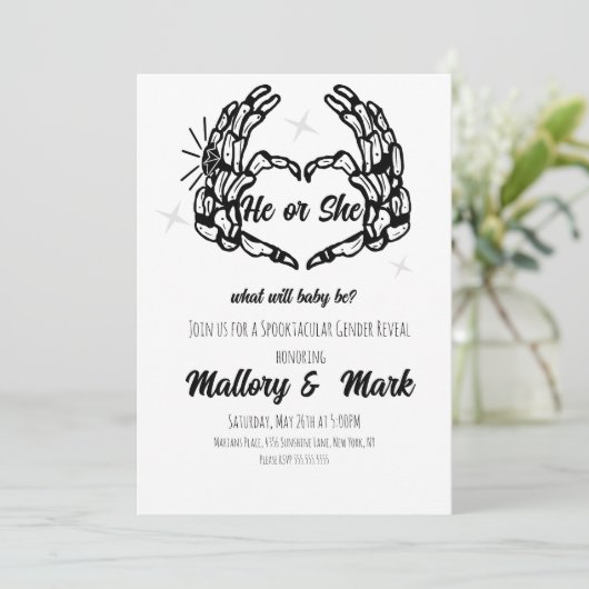 Skeleton Halloween Hij of zij Gender Reopenbaart P Kaart (Staand voorkant)