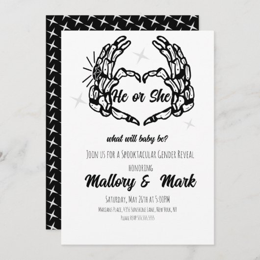 Skeleton Halloween Hij of zij Gender Reopenbaart P Kaart (Voorkant / Achterkant)