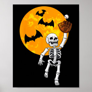 Skeleton Halloween Mannen Boys Honkbal Halloween 1 Poster