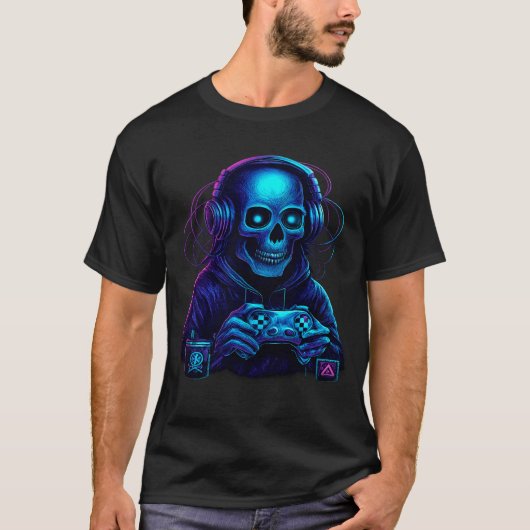 Skeleton Halloween Skull Gamer Spooky Pumpkin game T-shirt (Voorkant)