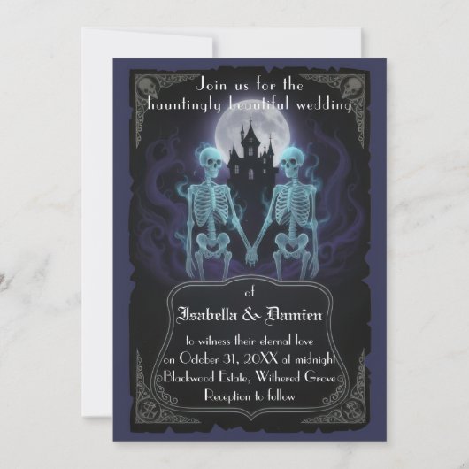 Skeleton Halloween Wedding Invitation (Devant)