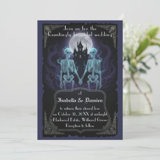 Skeleton Halloween Wedding Invitation (Debout devant)
