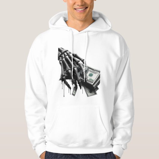 Skeleton Hand die geld vasthoudt - Bold Minimalist Hoodie (Voorkant)