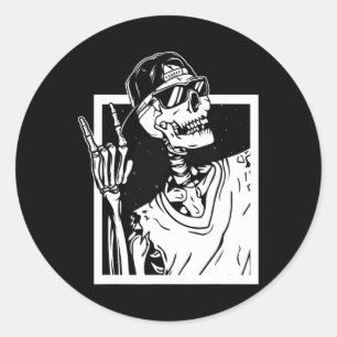 Skeleton Hand Halloween Kostuum Funny Rocker Muzie Ronde Sticker