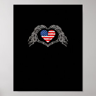 Skeleton Hand Hart 4e van de Amerikaanse Vlag Patr Poster