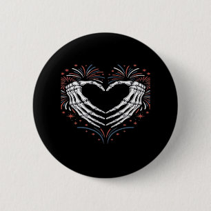 Skeleton Hand Hart 4e van USA Patriottisch Amerika Ronde Button 5,7 Cm