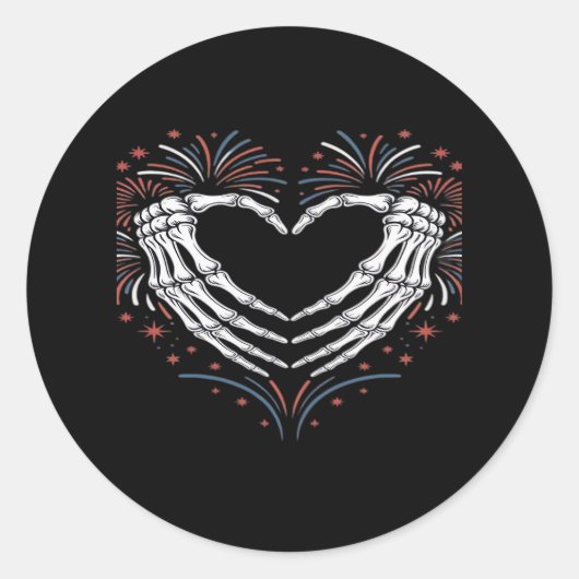 Skeleton Hand Hart 4e van USA Patriottisch Amerika Ronde Sticker (Voorkant)