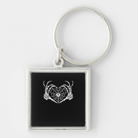 Skeleton Hand Hart Spiderweb Halloween Cobweb Par Sleutelhanger (Voorkant)
