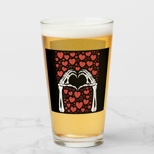 Skeleton Hand Hart Valentijnsdag Funny Love Glas (Voorkant gevuld)
