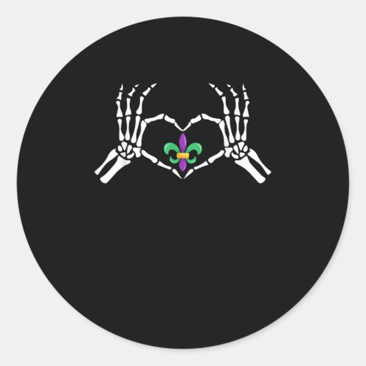 Skeleton Hand Heart Mardi Gras Ronde Sticker (Voorkant)