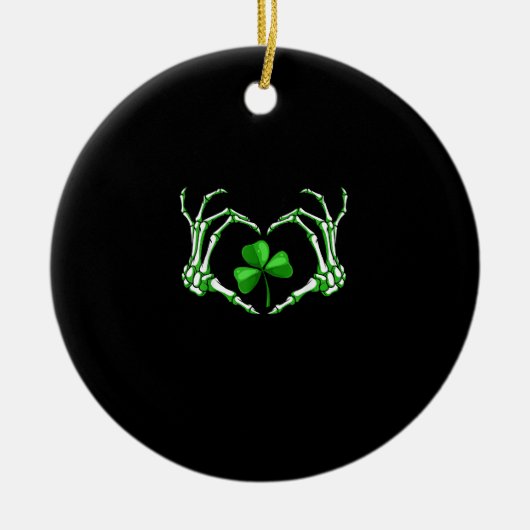 Skeleton Hand Heart Shamrock St Patricks Day Paddy Keramisch Ornament (Voorkant)