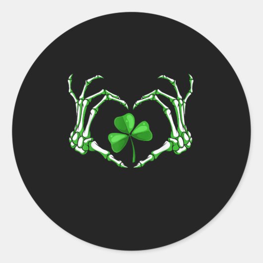 Skeleton Hand Heart Shamrock St Patricks Day Paddy Ronde Sticker (Voorkant)
