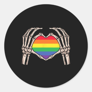 Skeleton Hand Heart Sign Retro Halloween LHBT Rain Ronde Sticker