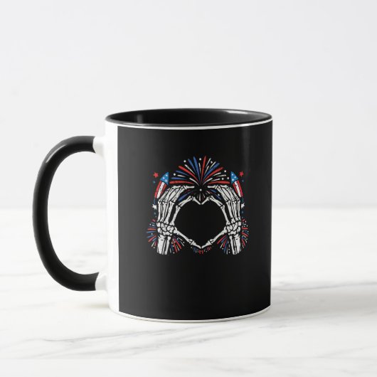 Skeleton Hand Heart USA Patriottisch Amerikaans Mok (Links)