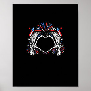Skeleton Hand Heart USA Patriottisch Amerikaans Poster