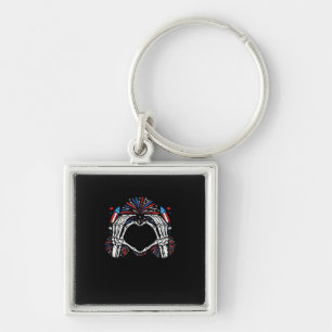 Skeleton Hand Heart USA Patriottisch Amerikaans Sleutelhanger
