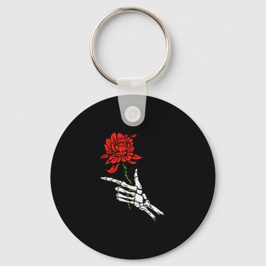 Skeleton Hand Holding A Red Rose Sleutelhanger (Voorkant)