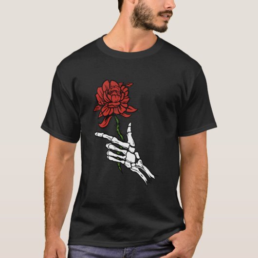 Skeleton Hand Holding A Red Rose T-shirt (Voorkant)