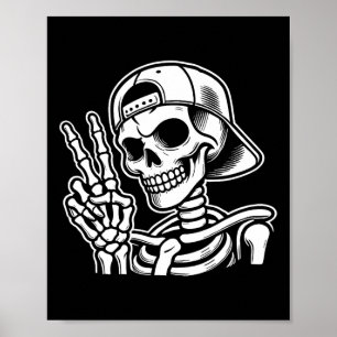 Skeleton Hand Vredesteken Retro Halloween Skelet Poster
