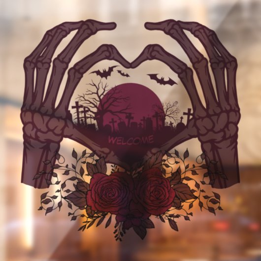Skeleton Hands Hart rond begraafplaats met Rozen Raamsticker (Vel 2)