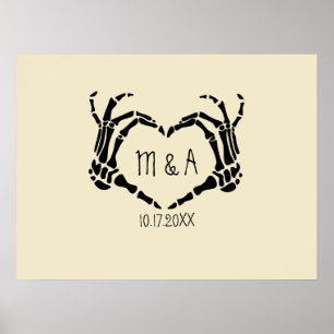 Skeleton Hands Heart Shape Custom Weddenschap Post Poster