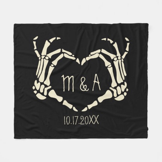 Skeleton Hands Heart Shape Custom Wedding Fleece Deken (Voorkant (Horizontaal))