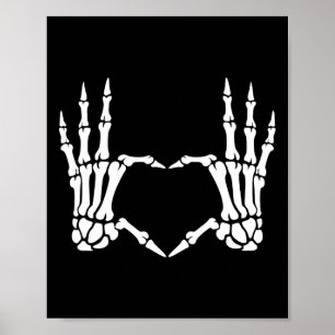 Skeleton Hands Heart Sign Retro Halloween Costuum Poster