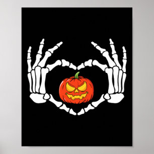 Skeleton Hands Heart Sign Retro Halloween Costuum Poster