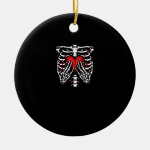 Skeleton Hands Holding Heart Halloween Kostuum Fun Keramisch Ornament