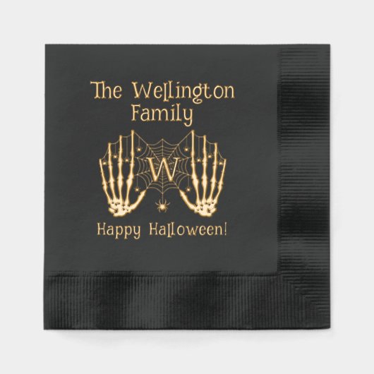 Skeleton Hands Spiderweb Initiaal Naam Halloween # Folie Servetten (Voorkant)