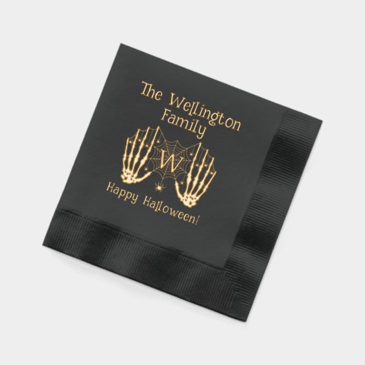 Skeleton Hands Spiderweb Initiaal Naam Halloween # Folie Servetten (Links)