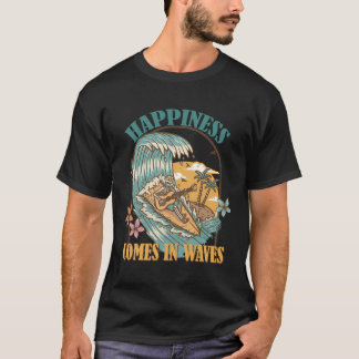 Skeleton Happiness Komt In Waves Zomersurfen V T-shirt