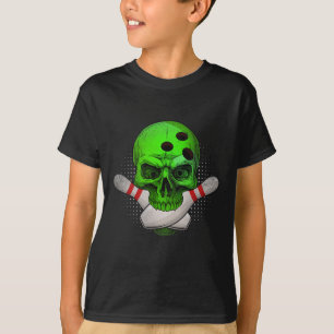 Skeleton Head Skull Bowling Ball en spelden Happy T-shirt