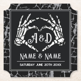 Skeleton Heart Hands Onderzetters Wedding Black Pa
