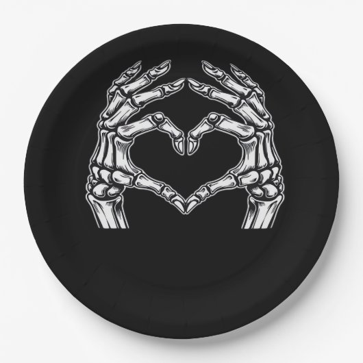 Skeleton Heart Hands Sign Halloween Kostuum Basic Papieren Bordje (Voorkant)