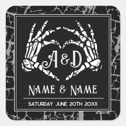 Skeleton Heart Hands Wedding Stickers Labels (Voorkant)