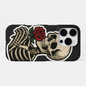 Skeleton Holding a Rose – Artistic Gothic Sticker iPhone Hoesje (Achterkant horizontaal)