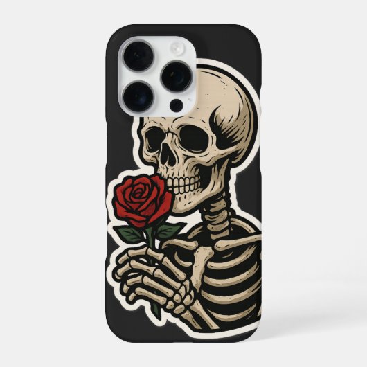 Skeleton Holding a Rose – Artistic Gothic Sticker iPhone Hoesje (Achterkant)