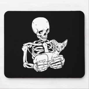 Skeleton Holding Cat Funny Halloween Skull Sphynx Muismat