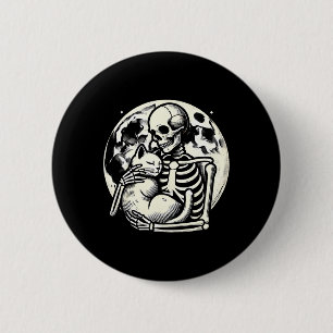 Skeleton Holding Cat Spooky Skull Halloween Gothic Ronde Button 5,7 Cm