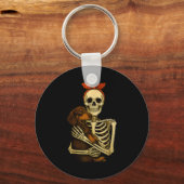 Skeleton Holding Dachshund Dog Funny Lazy Hallowee Sleutelhanger (Voorkant)