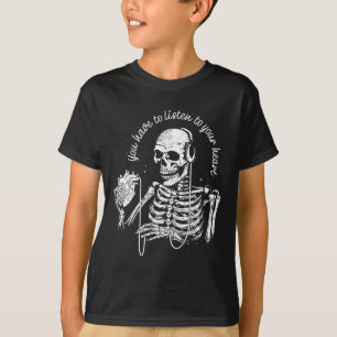 Skeleton Hoofdtelefoon Hart Gothic Muziek Hallowee T-shirt
