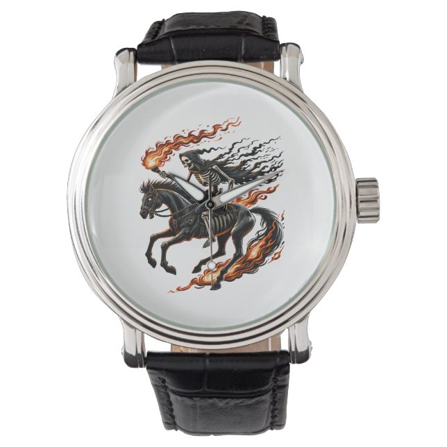 Skeleton Horseman Riding Flaming Horse Horloge (Voorkant)
