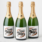 Skeleton Horseman Riding Flaming Horse Sparkling Wijnetiket (Flessen)