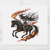 Skeleton Horseman Riding Flaming Horse Sparkling Wijnetiket (Enkel label)