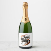 Skeleton Horseman Riding Flaming Horse Sparkling Wijnetiket (Voorkant)