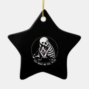 SKELETON HUG BOSTON TERRIER JE MAAKT ME LEVEN KERAMISCH ORNAMENT
