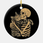 Skeleton Hugging Cat – Cute Gothic Cat Lover Gift Keramisch Ornament (Achterkant)