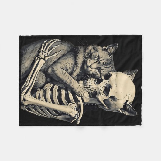 Skeleton Hugging Cat Lover Halloween T-shirt Funny Fleece Deken (Voorkant (Horizontaal))